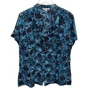 Pendleton  Abstract Floral Print Ruffle Bodice Short Sleeve Blouse Size 16